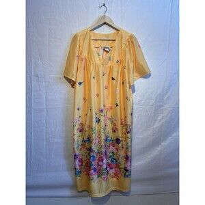 Anthony Richards Lounger Nightgown 2X Yellow Floral Print Short Sleeve